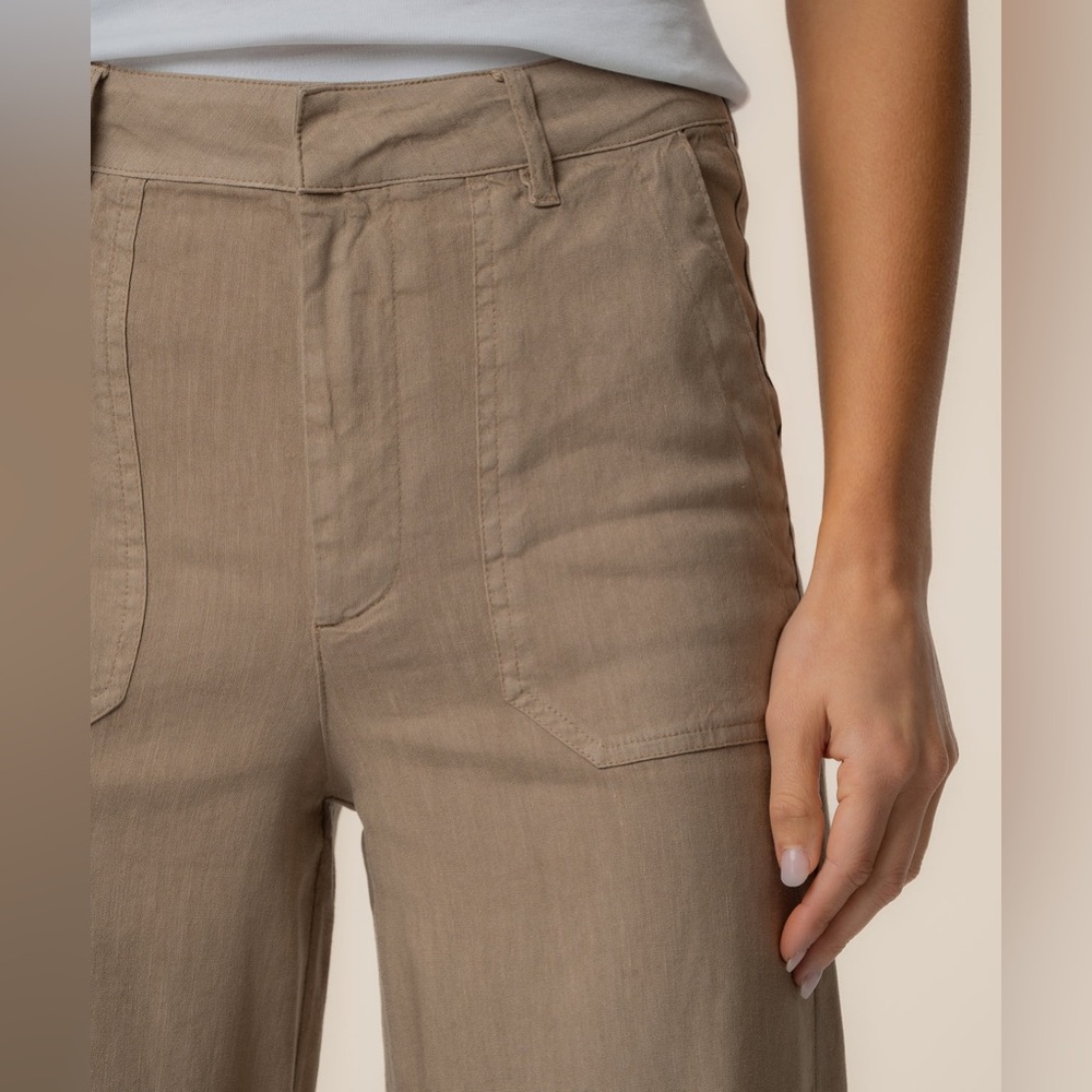 NWT Kut From The Kloth Topaz Linen Wide Leg in Khaki - Picture 2 of 9